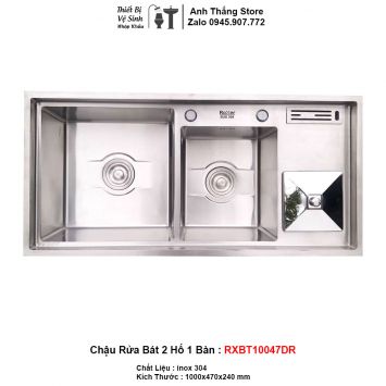 Chậu Rửa Bát 2 Hố 1 Bàn inox 304 RXBT10047DR