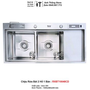 Chậu Rửa Bát 2 Hố 1 Bàn inox 304 RXBT10048CD