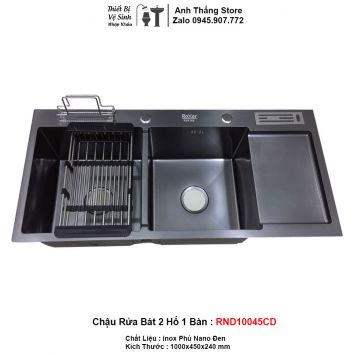 Chậu Rửa Bát 2 Hố 1 Bàn Nano Đen RND10045CD