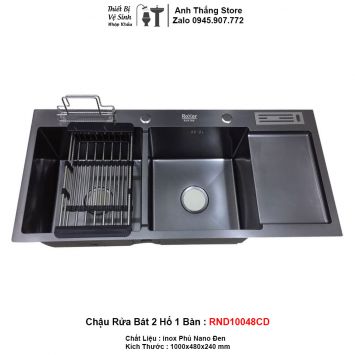 Chậu Rửa Bát 2 Hố 1 Bàn Nano Đen RND10048CD