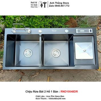 Chậu Rửa Bát 2 Hố 1 Bàn Nano Đen RND10048DR