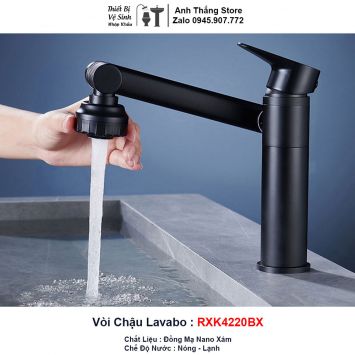 Vòi Lavabo Ghi Xám Xoay 360 Độ RXK4220BX