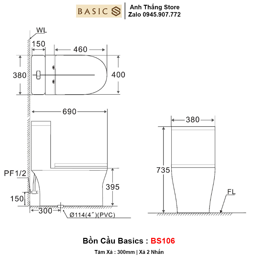 Bồn Cầu Basics BS106