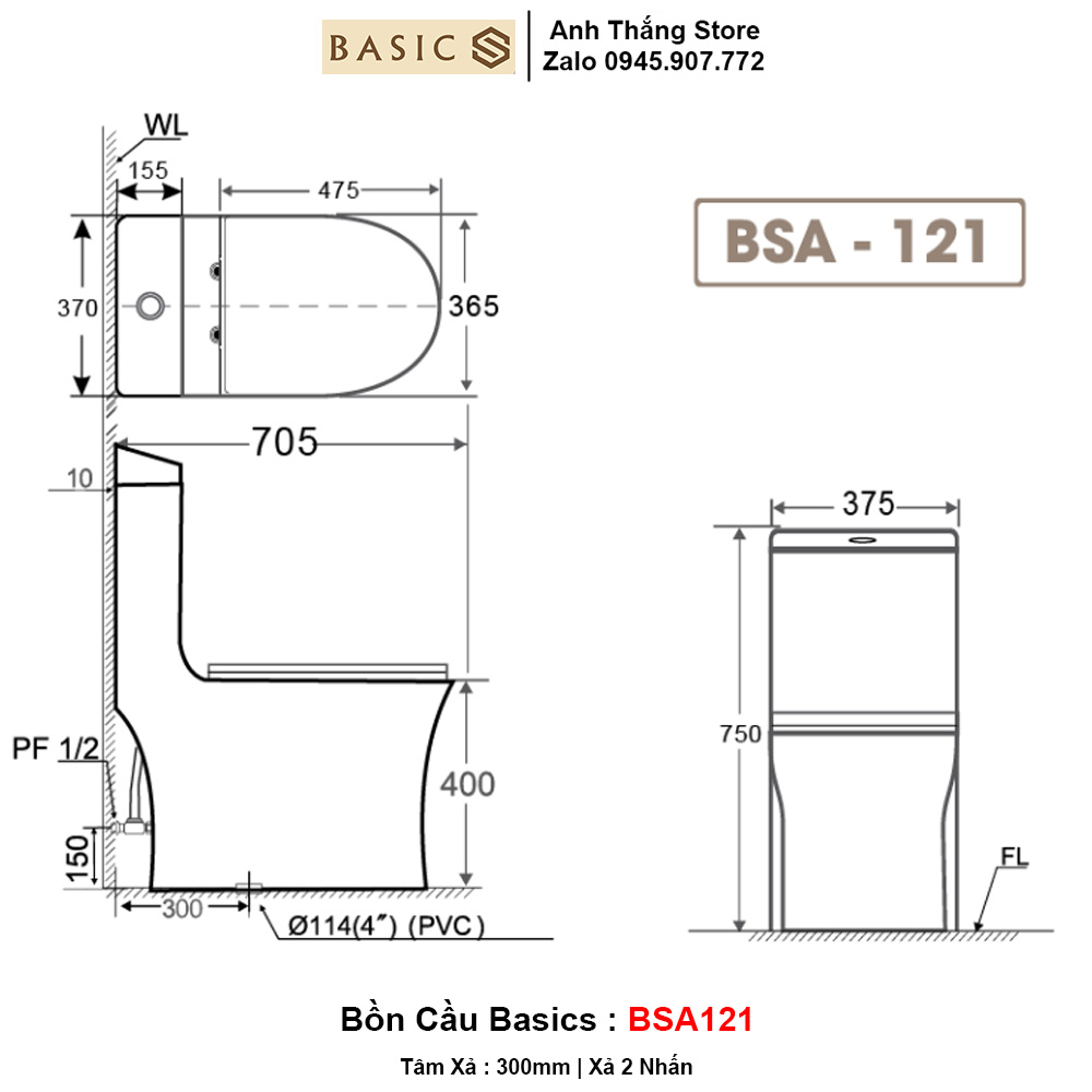 Bồn Cầu Basics BSA121