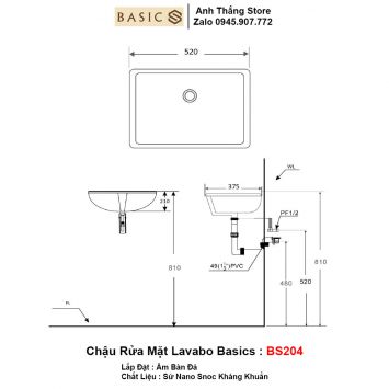 Chậu Rửa Mặt Lavabo Basics BS204-KT