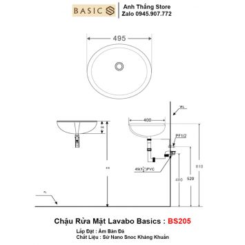 Chậu Rửa Mặt Lavabo Basics BS205-KT