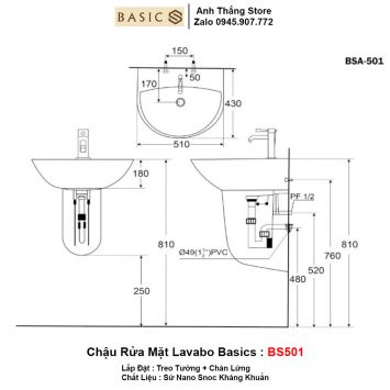Chậu Rửa Mặt Lavabo Basics BS501-KT