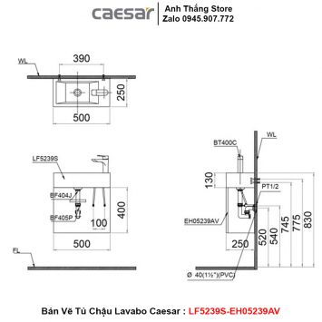 Tủ Chậu Lavabo Caesar LF5239S-EH05239AV
