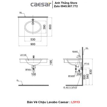 Chậu Lavabo Bàn Đá Caesar L5113