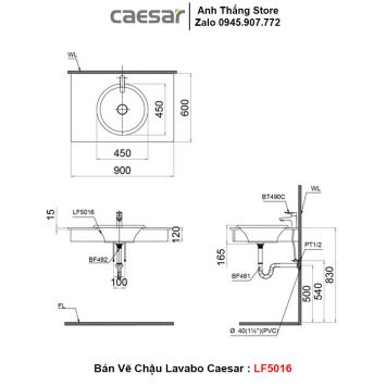 Chậu Lavabo Bàn Đá Caesar LF5016