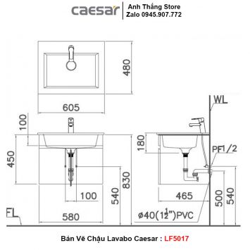 Chậu Lavabo Bàn Đá Caesar LF5017