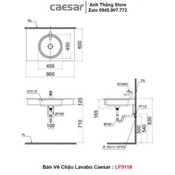 Chậu Lavabo Bàn Đá Caesar LF5118