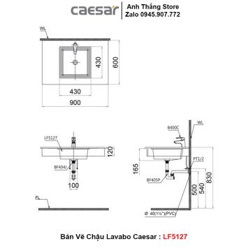 Chậu Lavabo Bàn Đá Caesar LF5127