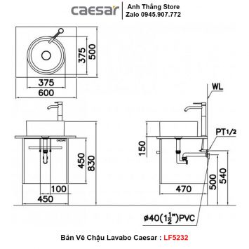 Chậu Lavabo Bàn Đá Caesar LF5232