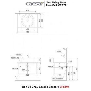 Chậu Lavabo Bàn Đá Caesar LF5240