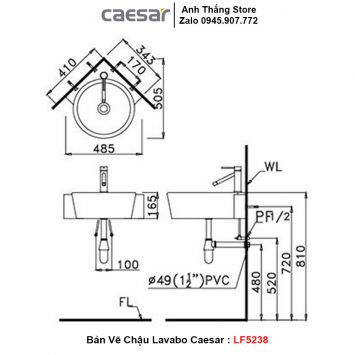 Chậu Lavabo Góc Caesar LF5238