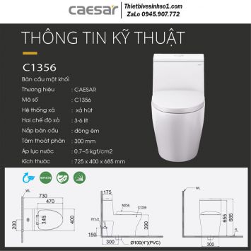 Bồn Cầu 1 Khối Caesar C1356