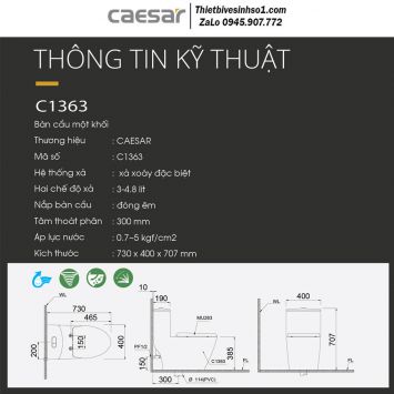 Bồn Cầu 1 Khối Caesar C1363