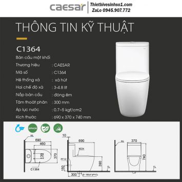 Bồn Cầu 1 Khối Caesar C1364