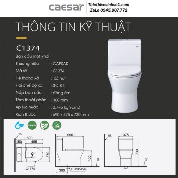Bồn Cầu 1 Khối Caesar C1374