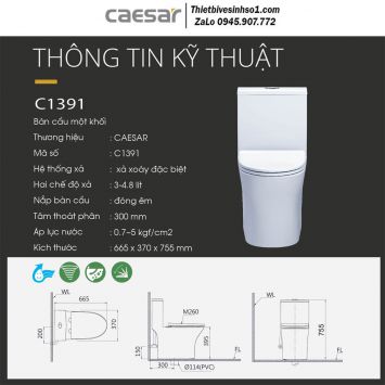Bồn Cầu 1 Khối Caesar C1391