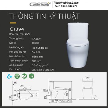 Bồn Cầu 1 Khối Caesar C1394