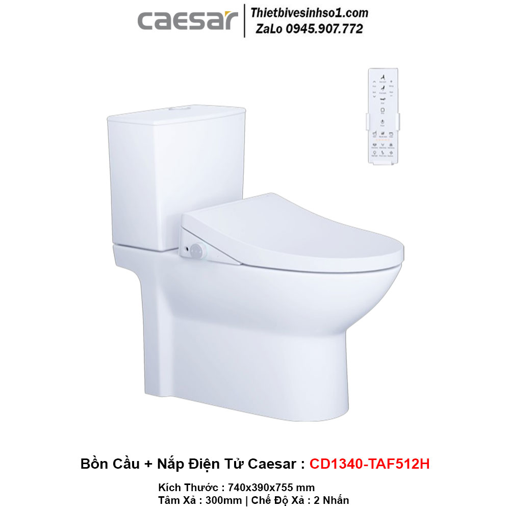 Bồn Cầu Nắp Rửa Điện Tử Caesar CD1340-TAF512H