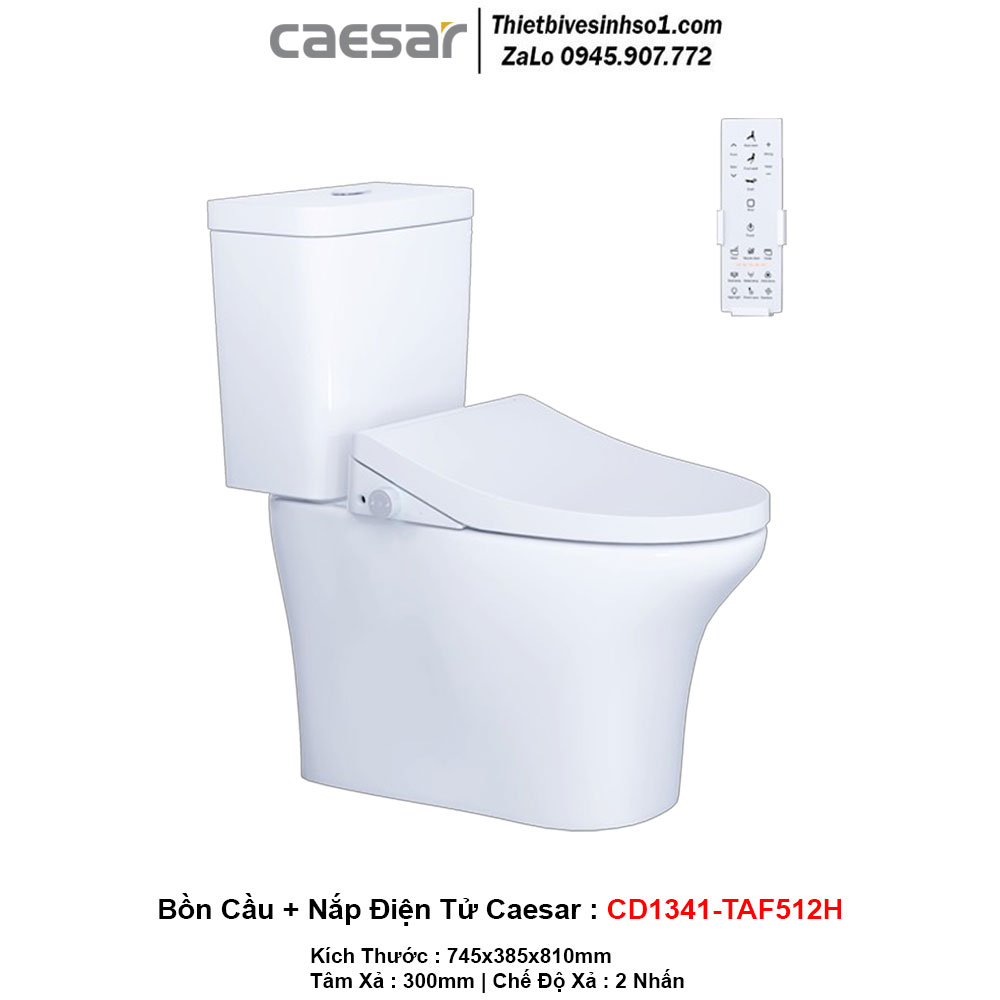 Bồn Cầu Nắp Rửa Điện Tử Caesar CD1341-TAF512H
