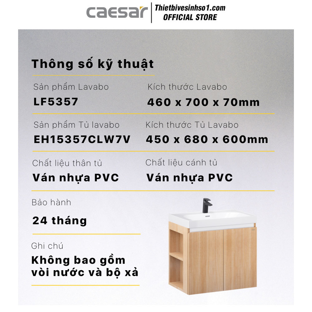 Tủ Chậu Lavabo Caesar LF5357-EH15357CLW7V Tủ Chậu Lavabo Caesar LF5357-EH15357CLW7V