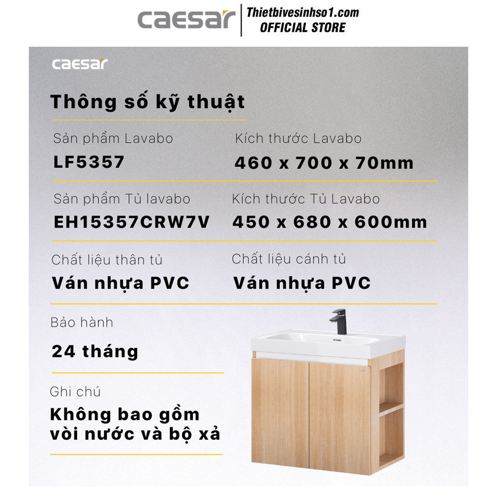 Tủ Chậu Lavabo Caesar LF5357-EH15357CRW7V Tủ Chậu Lavabo Caesar LF5357-EH15357CRW7V