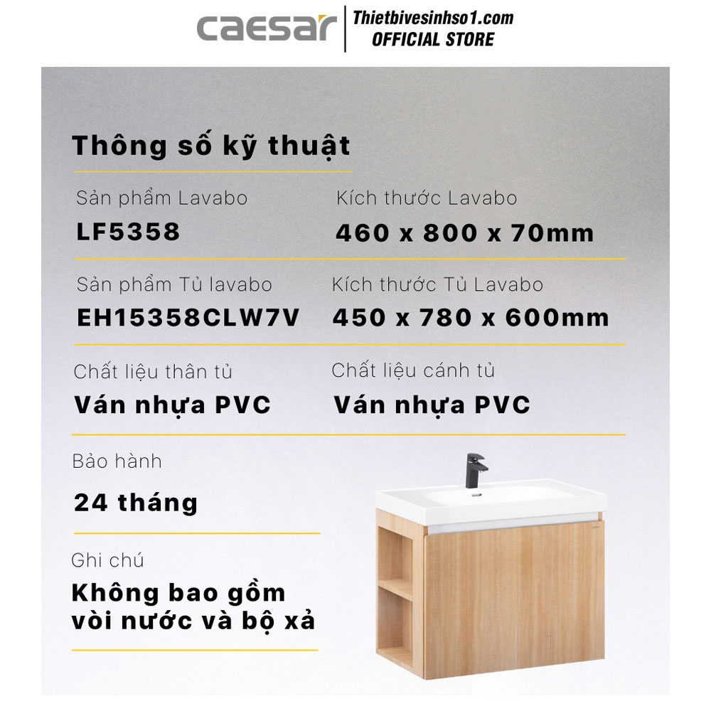 Tủ Chậu Lavabo Caesar LF5358-EH15358CLW7V Tủ Chậu Lavabo Caesar LF5358-EH15358CLW7V