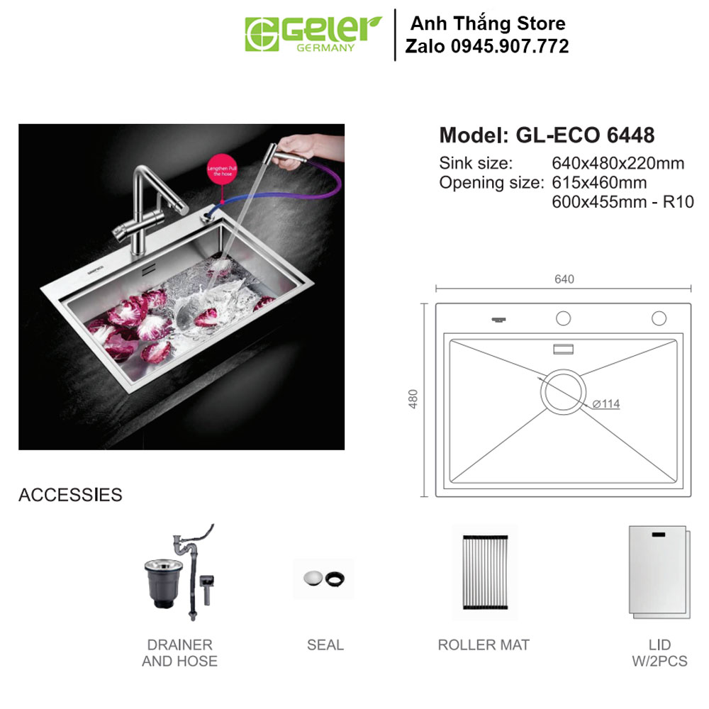 Bản Vẽ Kỹ Thuật Chậu Rửa Bát Geler GL Eco 6448