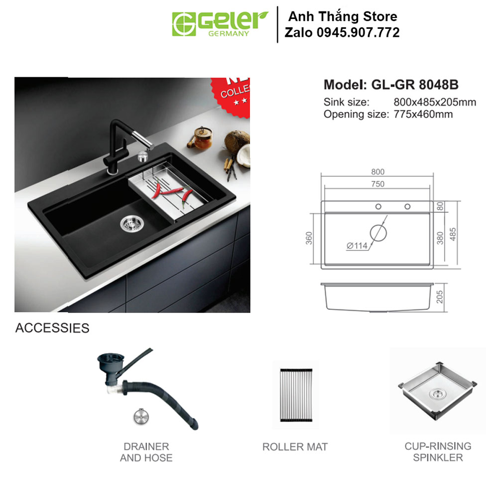 Bản Vẽ Kỹ Thuật Chậu Rửa Bát Geler GL GR8048B