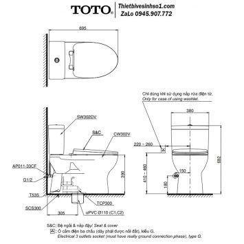 Bồn Cầu 2 Khối TOTO CS302DT3