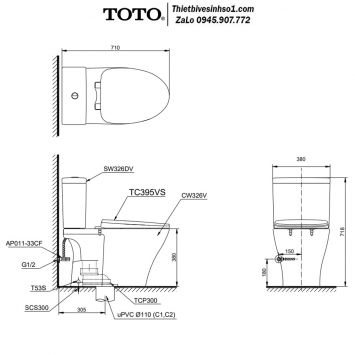 Bồn Cầu 2 Khối TOTO CS326DT10