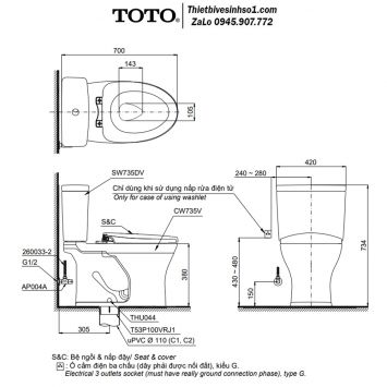 Bồn Cầu 2 Khối TOTO CS735DT10