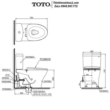 Bồn Cầu 2 Khối TOTO CS769DRT10