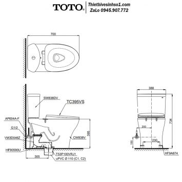 Bồn Cầu 2 Khối TOTO CS838DT10