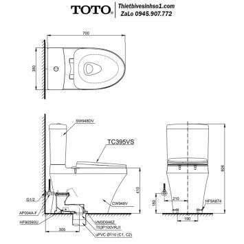 Bồn Cầu 2 Khối TOTO CS948DT10