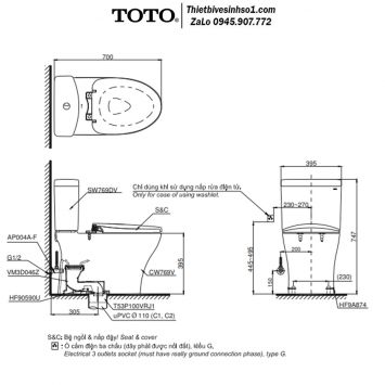 Bồn Cầu Điện Tử TOTO CS769CDRW15