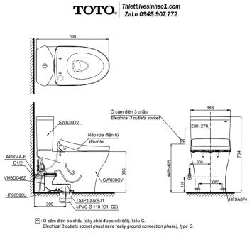 Bồn Cầu Điện Tử TOTO CS838CDW17