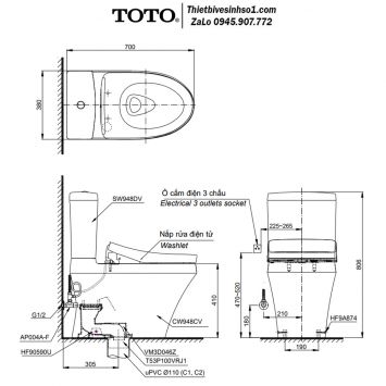 Bồn Cầu Điện Tử TOTO CS948CDW17