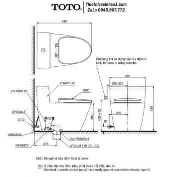 Bồn Cầu Điện Tử TOTO MS625DW14