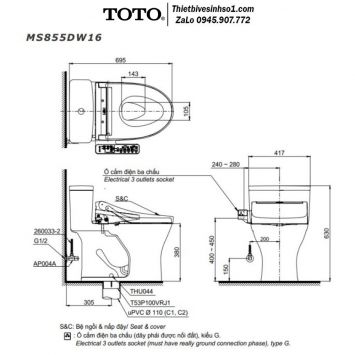 Bồn Cầu Điện Tử TOTO MS855DW16