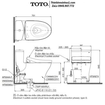 Bồn Cầu Điện Tử TOTO MS885CDW17