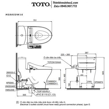 Bồn Cầu Điện Tử TOTO MS885DW16