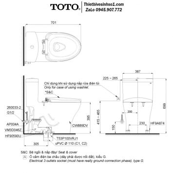 Bồn Cầu Điện Tử TOTO MS889DRW14
