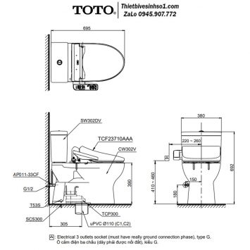 Bồn Cầu Điện Tử TOTO CS302DW18W