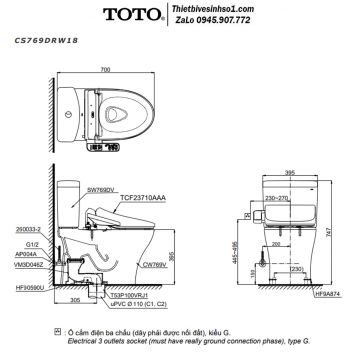 Bồn Cầu Điện Tử TOTO CS769DRW18