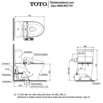 Bồn Cầu Điện Tử TOTO CS838DW18